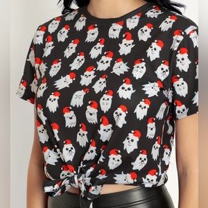 Blackmilk “CHRISTMAS SPIRITS TIE FRONT TEE” Size Small S NWT Ghosties